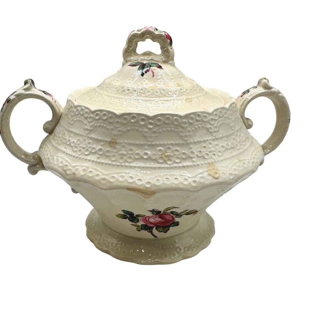 Spode Jewel Copeland England Sugar Bowl Footed Rose Floral Lid Antique‎